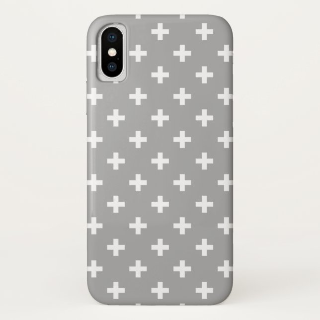 Coques Case-Mate iPhone Polka blanche croise sur gris (Dos)