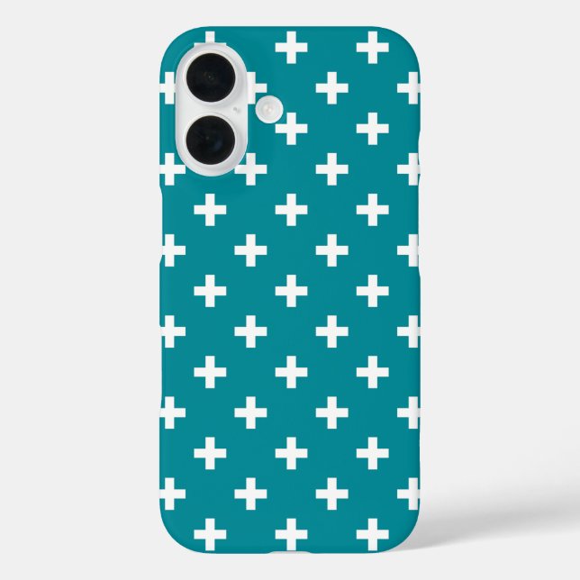 Coques Case-Mate iPhone Polka blanche croise sur turquoise (Verso)