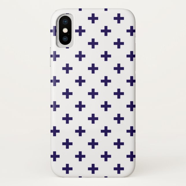 Coques Case-Mate iPhone Polka bleu marine croise sur blanc (Dos)