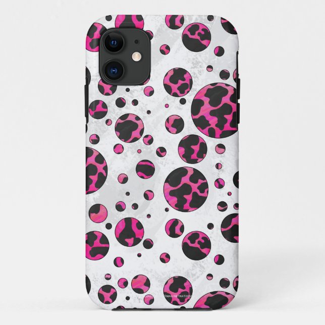 Coques Case-Mate iPhone Polka Dot Cow Hot Rose et Black Print (Dos)