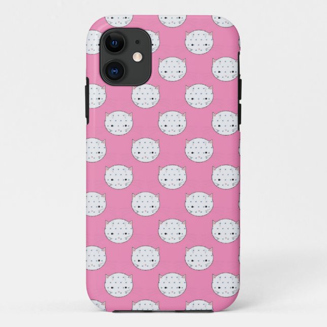 Coques Case-Mate iPhone Polka Dot Kitty Rose et blanc Motif visage de chat (Dos)