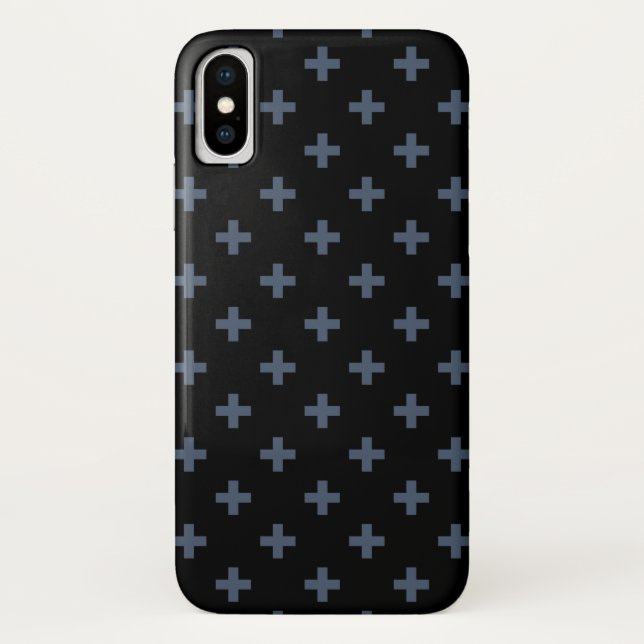 Coques Case-Mate iPhone Polka gris-bleu croise sur noir (Dos)