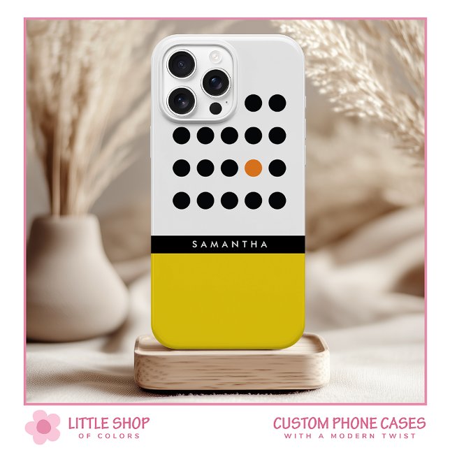 Coques Case-Mate iPhone Polka jaune moderne Monogramme couleur bloc (Créateur téléchargé)