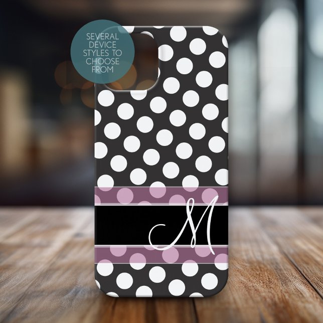 Coques Case-Mate iPhone Polka Motif avec Monogramme - rose et noir (Personalized Phone Case with Monogram)