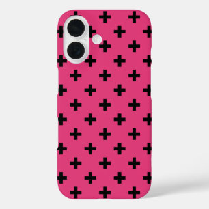 Coque Pour iPhone 16 Polka noire croise sur fuchsia