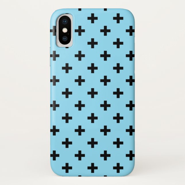 Coques Case-Mate iPhone Polka noire croise sur le bleu bébé (Dos)