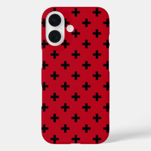 Coque Pour iPhone 16 Polka noire croise sur rouge