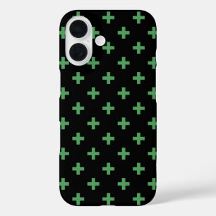 Coque Pour iPhone 16 Polka verte croise sur noir