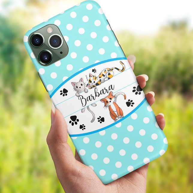 Coques Case-Mate iPhone Polkadot bleu et blanc, chatons mignons personnali (Créateur téléchargé)