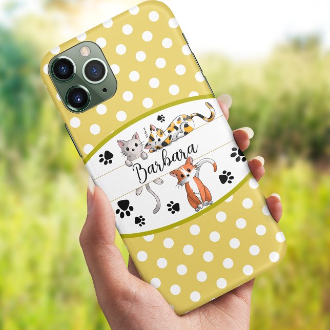 Coques Case-Mate iPhone Polkadot jaune et blanc, chatons mignons personnal (Créateur téléchargé)
