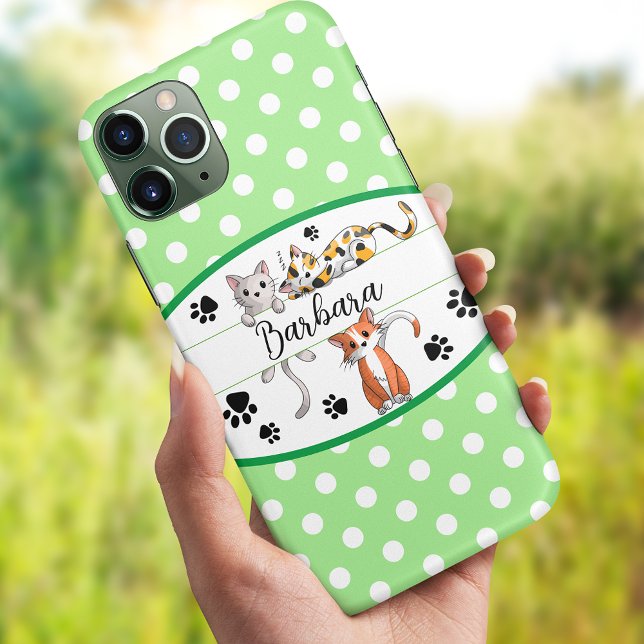 Coques Case-Mate iPhone Polkadot vert et blanc, chatons mignons personnali (Créateur téléchargé)