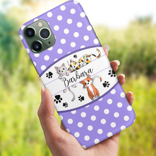Case-Mate iPhone Case Polkadot violet et blanc, chatons mignons personna
