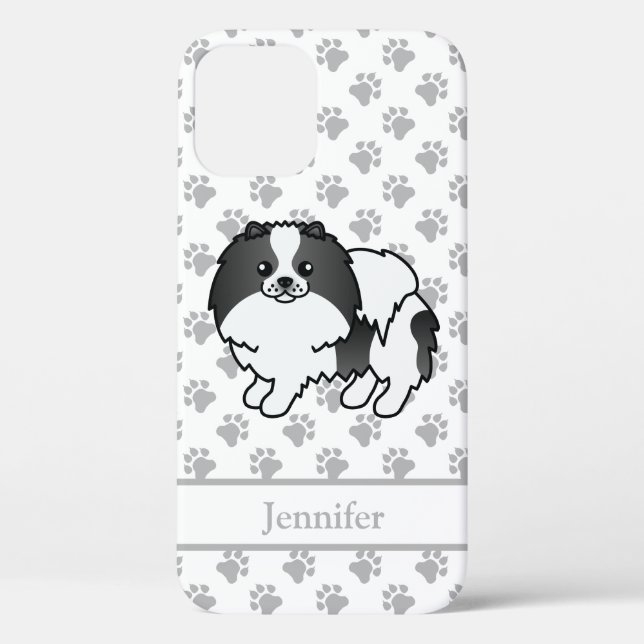 Coques Case-Mate iPhone Pomeranian Parti-Coleur Noir Dessin Animé Chien &  (Verso)