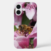 Pomme de crabe rose avec l'abeille et vos initiale