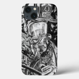 Coques Pour iPhone Pompier - Courage - dessin au charbon