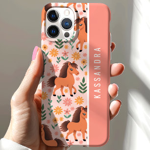 Coque Case-Mate iPhone Poneys Et Fleurs Floral Nom Personnalisé