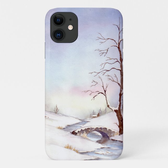Coques Case-Mate iPhone Pont Snowy Aquarelle Paysage Peinture (Dos)