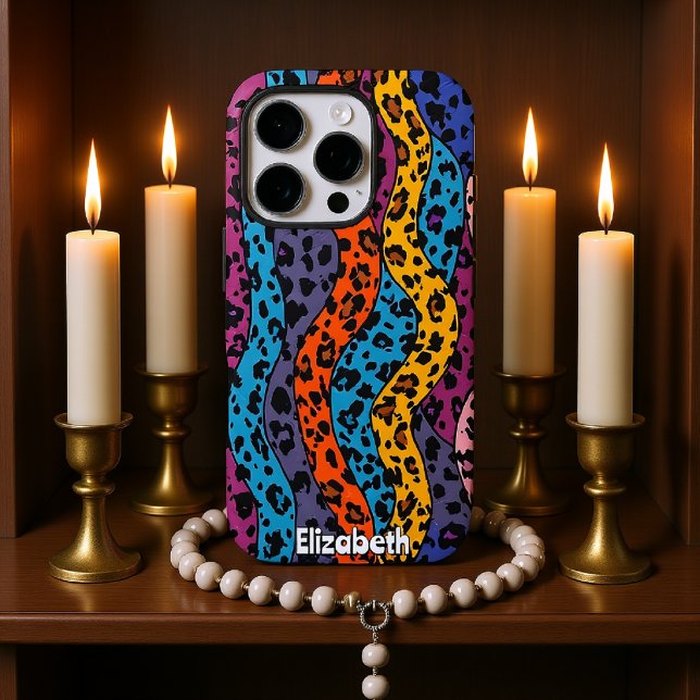 Coques Case-Mate iPhone Pop Art Leopard : Rainbow Waves (Créateur téléchargé)