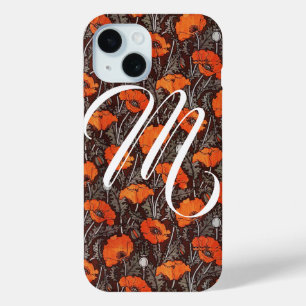 Coque Case-Mate iPhone POPIES ROUGES Pavot floral noir Monogramme blanc