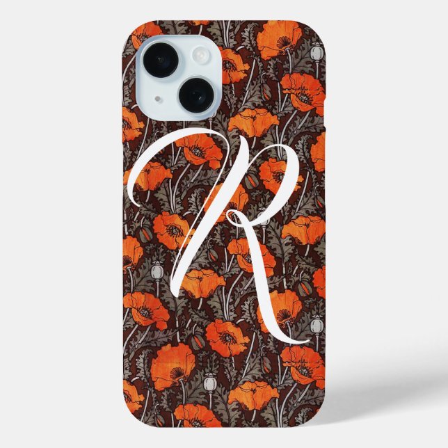 Coques Case-Mate iPhone POPIES ROUGES Pavot floral noir Monogramme blanc (Verso)
