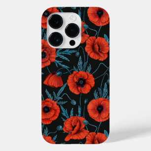 Coque Case-Mate iPhone Poppies, rouge et bleu sur noir