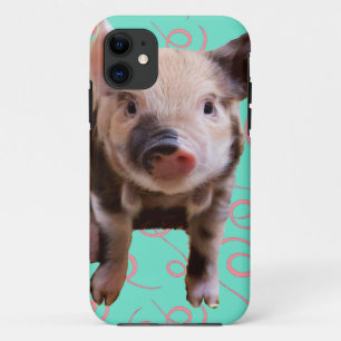 Coque iPhone 11 Porc mignon - remous de bleu et de rose
