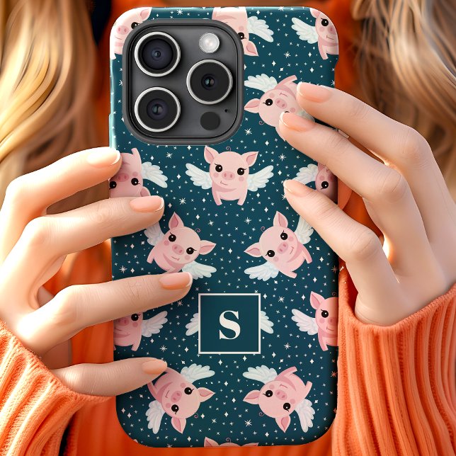 Coques Case-Mate iPhone Porcs Volants Étoilés Célestes Monogrammés (Créateur téléchargé)