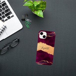 Coque Case-Mate iPhone Porte or Bourgogne marbre rose or nom