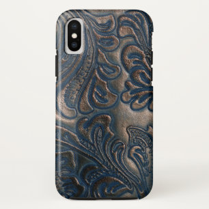 Coque iPhone X Porté Vintage Embossé en cuir Brown foncé