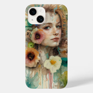 Coque Case-Mate iPhone Portrait Abstrait de femme de fleurs