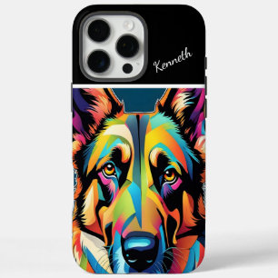 Coque iPhone 16 Pro Max Portrait berger allemand coloré