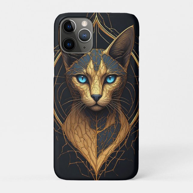 Coques Case-Mate iPhone Portrait de chat noir avec détails géométriques do (Dos)
