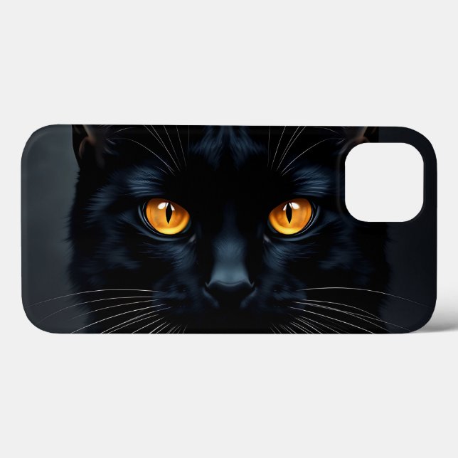 Coques Case-Mate iPhone Portrait de chat noir avec yeux jaunes (Verso (horizontal))