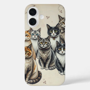 Coque Pour iPhone 16 Portrait de famille de chats inspiré de l'époque