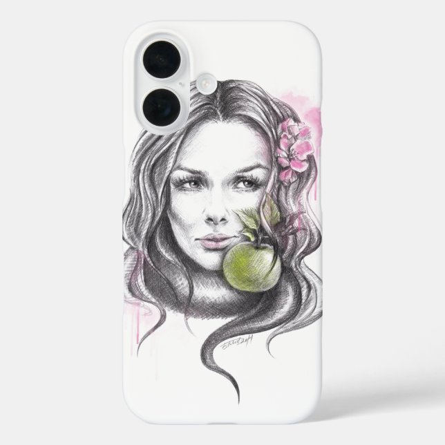 Coques Case-Mate iPhone Portrait de femme avec pomme et fleur Art Surreal (Verso)