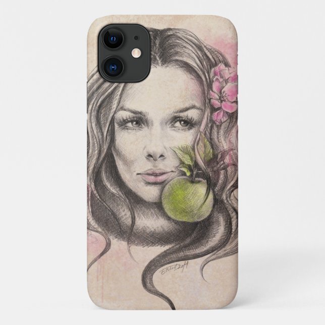 Coques Case-Mate iPhone Portrait de femme avec pomme et fleur Art Surreal (Dos)