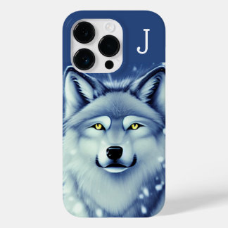 Coque Case-Mate iPhone Portrait de loup blanc et gris monogramme