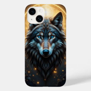 Coque Case-Mate iPhone Portrait de loup majestueux avec aura dorée