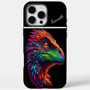Coque iPhone 16 Pro Max Portrait de Raptor Rainbow Dino