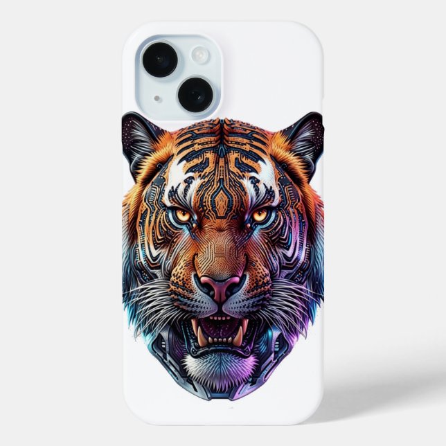 Coques Case-Mate iPhone Portrait de Tigre Bio-Mécanique Cybernétique (Verso)