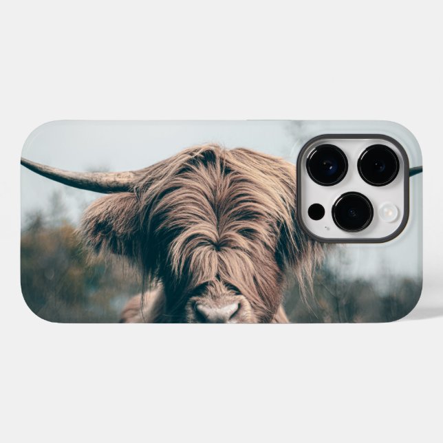 Coques Case-Mate iPhone Portrait de vache Highland (Verso (horizontal))