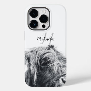 Coque Case-Mate iPhone Portrait de vache Highland premier monogramme noir