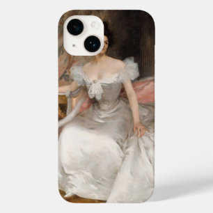 Coque Case-Mate iPhone Portrait d'une jeune femme portant une robe blanch