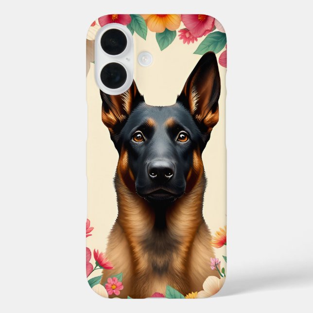 Coques Case-Mate iPhone Portrait élégant de Berger Allemand floral (Verso)