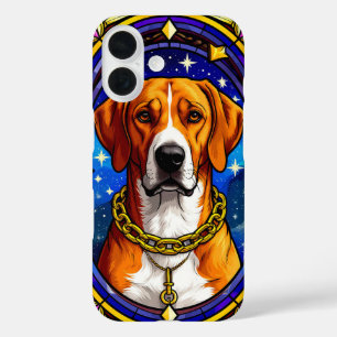 Coque Pour iPhone 16 Portrait en vitrail d'un chien avec chaîne en or