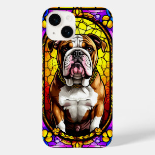 Coque Case-Mate iPhone Portrait en vitrail d'un chien avec chaîne en or