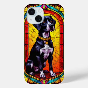 Coque Case-Mate iPhone Portrait en vitrail d'un chien avec chaîne en or