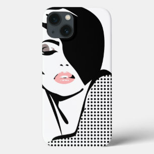 iPhone 13 Case Portrait féminin noir et blanc moderne minimaliste