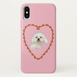 Coque iPhone X Portrait maltais de chiot dans le rose de coeur