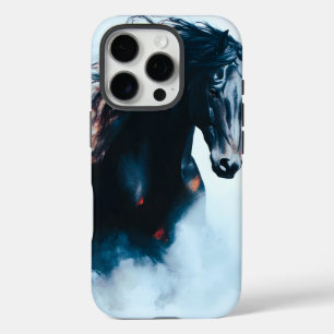 Coque iPhone 16 Pro Portrait minimaliste de cheval noir de course
